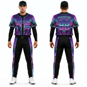 Custom Purple Men's 100% Polyester Baseball Uniform Sublimation Jersey Pants <b>Two</b> <b>Piece</b> Sports Team <b>Set</b> - Product Image 5