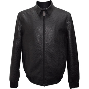 Veste en cuir d'autruche élégante pour homme avec doublure douce et fermeture éclair - Product Image 1
