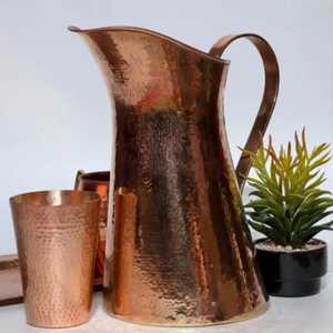 Carafe à eau en cuivre poli avec couvercle et bec étroit, artisanale, rustique, écologique, décorative, vaisselle traditionnelle en métal - Product Image 4