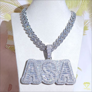 สร้อยคอจี้ตัวอักษร ASA สุดหรู ประดับเพชรโมอิสซาไนต์เต็มเม็ด สไตล์ฮิปฮอป สำหรับผู้ชายและผู้หญิง - Product Image 2