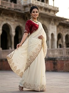 Sari royal noir brodé Rangoli avec travail de sequins multicolores et blouse de créateur, collection festive pour mariage - Product Image 1
