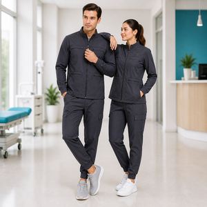 Ensemble d'uniformes médicaux unisexe respirant à col en V en polyester et élasthanne, tricoté rafraîchissant, pour usage hospitalier, détection d'aiguilles, service OEM - Product Image 1