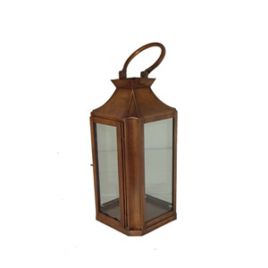 Lanterne à bougie hexagonale suspendue en métal galvanisé rouge, avec anneau de ventilation de toit pagode, poignée et panneaux de verre transparents, pour garniture de fenêtre en arche - Product Image 6