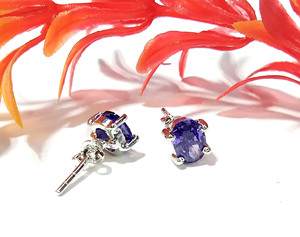 Pendientes de Plata de Ley 925 con Iolita Morada Ovalada para Mujer, Elegantes Pendientes de Cristal Solitario de 4 Puntas, Joyería de Moda - Product Image 6