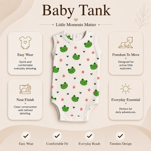Infant <b>Frog</b> Print Baby <b>Tank</b> Top | Bum Chicoo 100% Cotton 200gsm Sleeveless Soft Breathable Summer O-Neck Unisex Newborn Toddler - Product Image 5