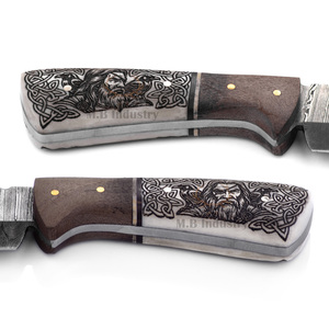 Cuchillo de Caza de Hoja Fija de Acero de Damasco Personalizado - Grado Industrial, 19 cm de Longitud Total - Mango de Hueso de Camello con Grabado Láser - Odin's - Product Image 5