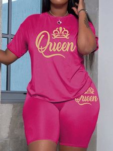 Custom Logo Women's Two-Piece Biker Short <b>Set</b> High-Quality Print Summer Tracksuit OEM Casual Queen Graphic T-Shirt and Shorts - Product Image 4