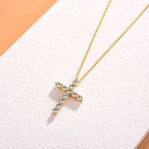 Nouveau design, collier pendentif croix en argent sterling 925 avec moissanite, pour femmes, chaîne à maillons plaquée or blanc et jaune 18 carats - Product Image 6