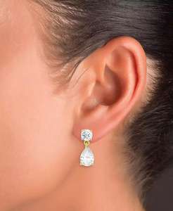 Orecchini con Zirconia Cubica Rotonda e a Goccia in Argento Sterling Placcato Oro 14k |   Macy's - Product Image 2