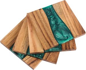Juego de Posavasos de Resina de Madera Premium, Posavasos de Madera Estilo Rústico para Bebidas, Posavasos Cuadrados, Posavasos Perfectos para Tazas, para Escritorio y Cocina - Product Image 1