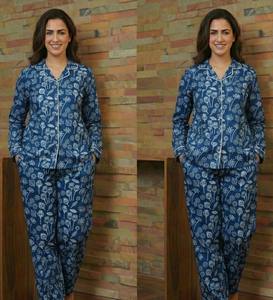 Conjunto de Pijama de Algodón Índigo para Mujer, Estampado a Mano, Cómodo, de Dos Piezas, Proveedor al por Mayor, Fabricante de India - Product Image 2