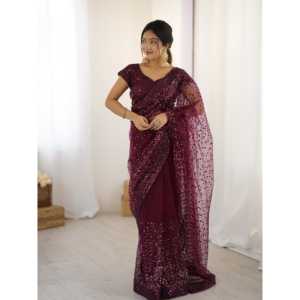 Hermoso Sari para Mujer para Fiestas con Lentejuelas y Trabajo de Dori - Product Image 5