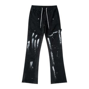 Pantalon évasé noir délavé personnalisé pour homme, taille haute, respirant, écologique, 100 % coton, style décontracté streetwear, OEM ODM - Product Image 2