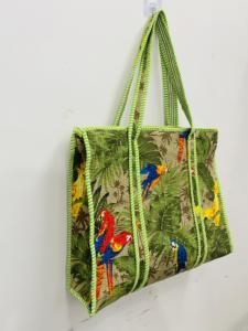Green Handmade Quilted Cotton <b>Boho</b> Style Drawstring Closure Large Tote <b>Bag</b> Women Tropical Parrot Printed Shopping <b>Bag</b> for Retail - Product Image 2