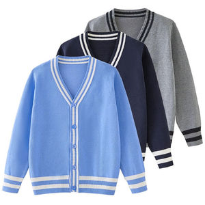 Cardigan respirant bicolore à col en V pour homme, pull en tricot à manches rayées style universitaire pour tenue d'équipe professionnelle - Product Image 6