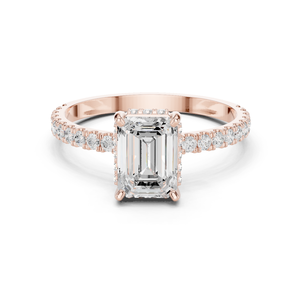 Bague de fiançailles de luxe en diamant taille émeraude avec micro-pavé en or 14K/18K - Product Image 4