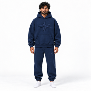 Custom Heavyweight Cotton Sweatsuit Hoodie Jogger Set <b>Men</b> Oversized Relaxed Streetwear Solid Casual <b>Pullover</b> Everyday Style - Product Image 6