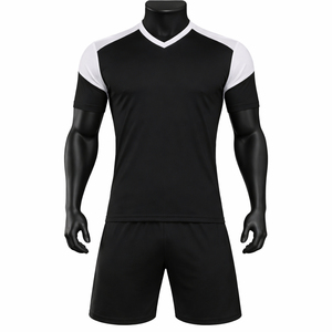 Ensemble d'uniformes de football personnalisés noir et blanc pour hommes, maillot et short de football, séchage rapide, respirant, 100% polyester, OEM ODM - Product Image 1