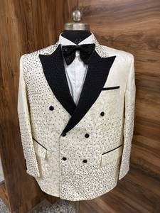Luxury White Double Breasted Groom Tuxedo Suit with Black <b>Shawl</b> Lapel Premium Rhinestone <b>Wedding</b> Blazer for Men - Product Image 4