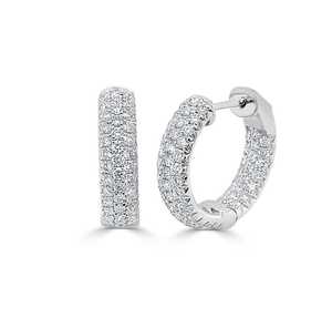 Double Sided Pave Round Lab Grown Diamond <b>Huggie</b> Hoop Earring Wholesale 14k 18k <b>Gold</b> Large 19mm Hinged Classic Pair Manufacturer - Product Image 1