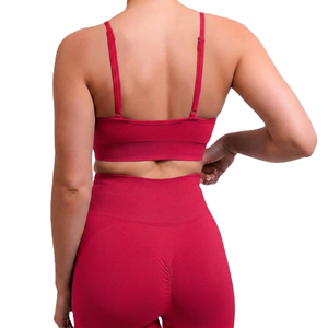 Ensemble de leggings légers et ajustés pour femmes, couleur rouge unie, tricotés en Spandex/Polyester/Coton, extensibles, respirants, séchage rapide, durables, taille haute - Product Image 4