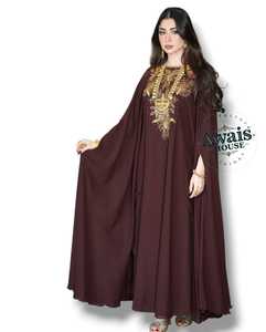 Awais House Women's Maroon Embroidered Beaded Embroidery Polyester <b>Chiffon</b> A-Line Natural Waist Floor-Length Modest V-neck Dress - Product Image 1