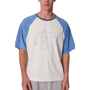 Men O Neck Short <b>Sleeve</b> <b>Raglan</b> <b>T</b> <b>Shirt</b> Contrast <b>Sleeves</b> Front Graphic Loose Fit Wholesale Custom OEM Cotton Jersey Tee <b>Shirt</b> Top - Product Image 3