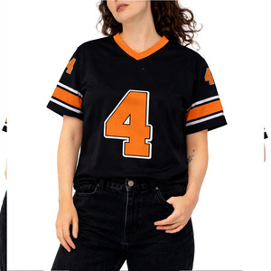 Maillot de football américain unisexe noir et orange en mesh respirant, col en V, tenue d'équipe, logo personnalisé, OEM, marque privée, t-shirt de sport - Product Image 4