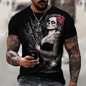 <b>Gothic</b> Skull Woman Print Men's Short Sleeve O-Neck T-<b>Shirt</b> Oversized 100% Cotton Jersey DTF Printed Back Design Street Style - Product Image 4