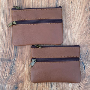 Nuevo bolso personalizado de dos cremalleras de cuero genuino para mujer, Mini monedero personalizado de cuero Real, billetera pequeña, estuches para tarjetas de crédito - Product Image 2