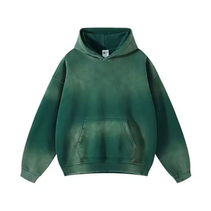 Men's Oversized Hooded Sweatshirt Solid Green French Terry Cotton Casual Autumn Wear Pocket Design Regular Fit - Product Image 1