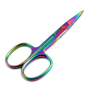 Ciseaux à sourcils et à cuticules en acier inoxydable de haute qualité, revêtement titane arc-en-ciel, lames courbées, outil de manucure - Product Image 1