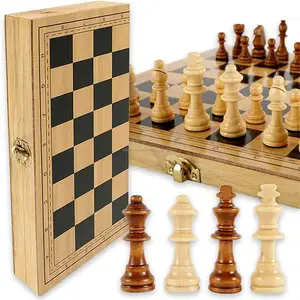 磁性木制象棋游戏套装折叠板棋子储物槽初学者儿童成人经典棋盘游戏