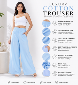 Pantalones Palazzo Bohemios Cómodos con Cintura Fruncida para Mujer |   Pantalones de Verano de Corte Recto y Ajuste Regular, de Lino/Algodón Ecológico, de Cintura Alta - Product Image 3