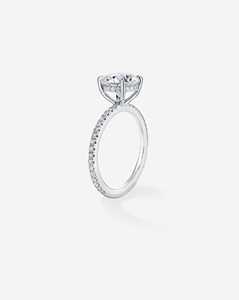 Bague de fiançailles solitaire en diamant 2 carats CVD HPHT avec halo et pavé, bague d'anniversaire minimaliste en or massif 10K 14K 18K, prix d'usine - Product Image 3