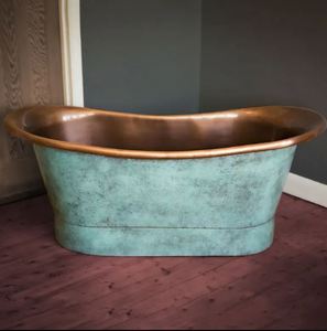 Bañera Ovalada de Cobre Independiente, Bañera Metálica Hecha a Mano con Acabado Pátin para Baño de Casa u Hotel - Product Image 3