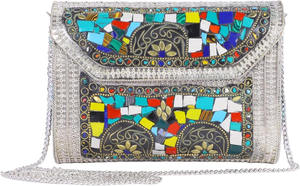 Handmade Velvet <b>Sequins</b> Beaded Classic Flap Evening Clutch with Chain Strap up to 1L Capacity Metallic Elegant Party - Product Image 3