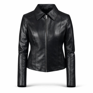 Veste en cuir de vache noir unisexe de qualité supérieure, coupe ample, col mandarin classique, fermeture éclair, laine, pour tous les jours, bureau, streetwear - Product Image 1
