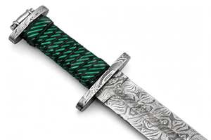 Handcrafted Damascus Steel Historical Display Craft Replica <b>Green</b> <b>Cord</b> Wrap Collector Art - Product Image 2