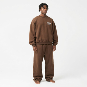 Men's <b>Oversized</b> Heavyweight Sweatsuit Two Piece Set Solid Color Tracksuit Custom Logo Printed Sweatshirt <b>Jogger</b> - Product Image 1