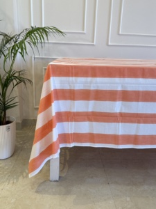 Nappe rayée rétro - Housse de table rayée orange et blanche pour décoration vintage, housse de table à manger, cadeau pour la maison - Product Image 4