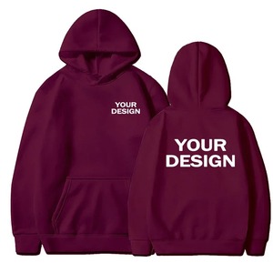 Sweat-shirt à capuche pour homme, couleur bordeaux unie, coupe classique, décontracté, pour l'automne, 100% coton, tissu éponge français, avec poche, imprimé, 2027 - Product Image 1
