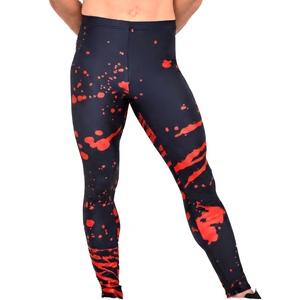 Leggings de compression longs pour hommes, noirs avec imprimé vert, taille élastique, en spandex et polyester - Product Image 5