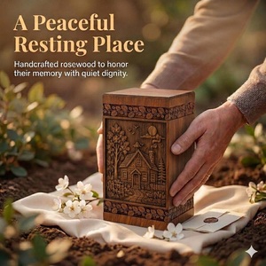Handcrafted Wooden Urn <b>Box</b>-Engraved Cabin Nature Scene Memorial Keepsake Eco-Friendly & Durable - Product Image 2