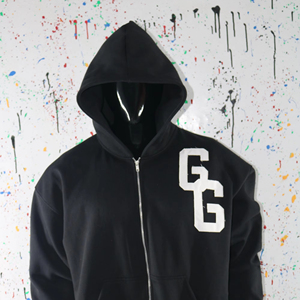 <b>Black</b> color Customized oversized heavy weight tight rib American sizing distress embroidered Cotton <b>fleece</b> hoodie Finer Threads - Product Image 1