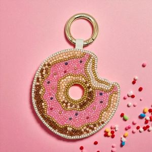 Llavero de Donut con Cuentas, Estilo Dulce Glaseado Rosa, Accesorio para Bolso, Adorno Decorativo Colorido - Product Image 1