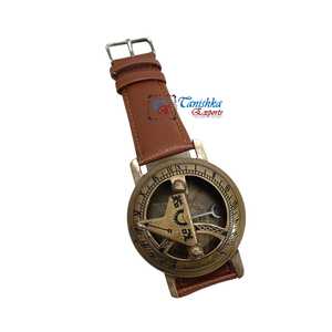 Plated Brass Antique Sundial <b>Compass</b> Wrist Watch with Leather Band-Nautical <b>Navigational</b> Gift for Father Mother Exploring Lovers - Product Image 1