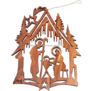 Uniquely Designed Wooden Nativity Scene Glossy Finish Christmas <b>Tree</b> Lantern Centerpiece with Elegant Nativity Scene Carving - Product Image 2