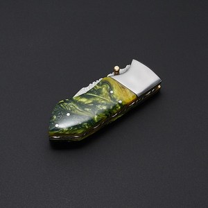 Damascus Pocket Knife Folding Knife with Resin Handle & <b>Leather</b> Sheath Custom Folding Knife Damascus Blade EDC Knife for Gift - Product Image 5