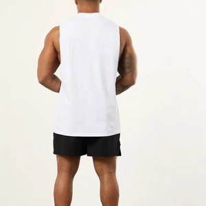 <b>Men's</b> <b>White</b> Sleeveless Tank Top O-Neck Cotton Casual Breathable Sportwear Custom Logo Front Print - Product Image 3